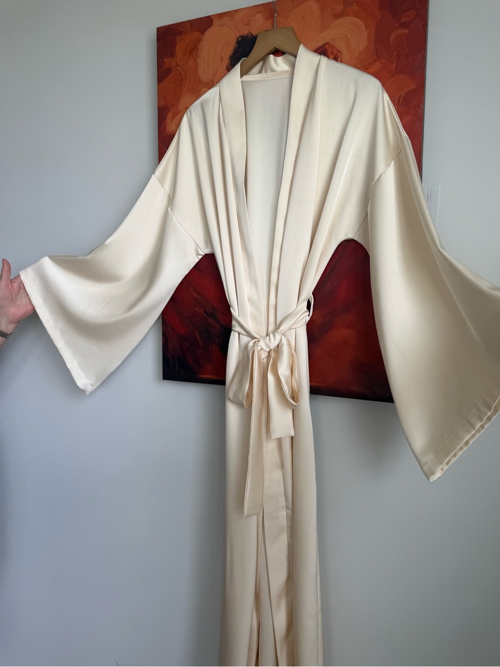Silky Cream Kimono Robe with Waist Tie